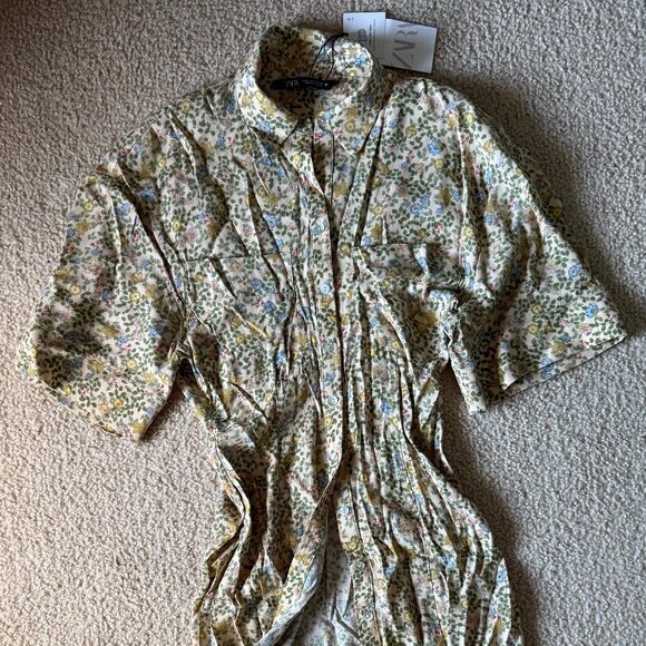Zara Midi Floral Shirt Dress Small - Picture 2 of 8